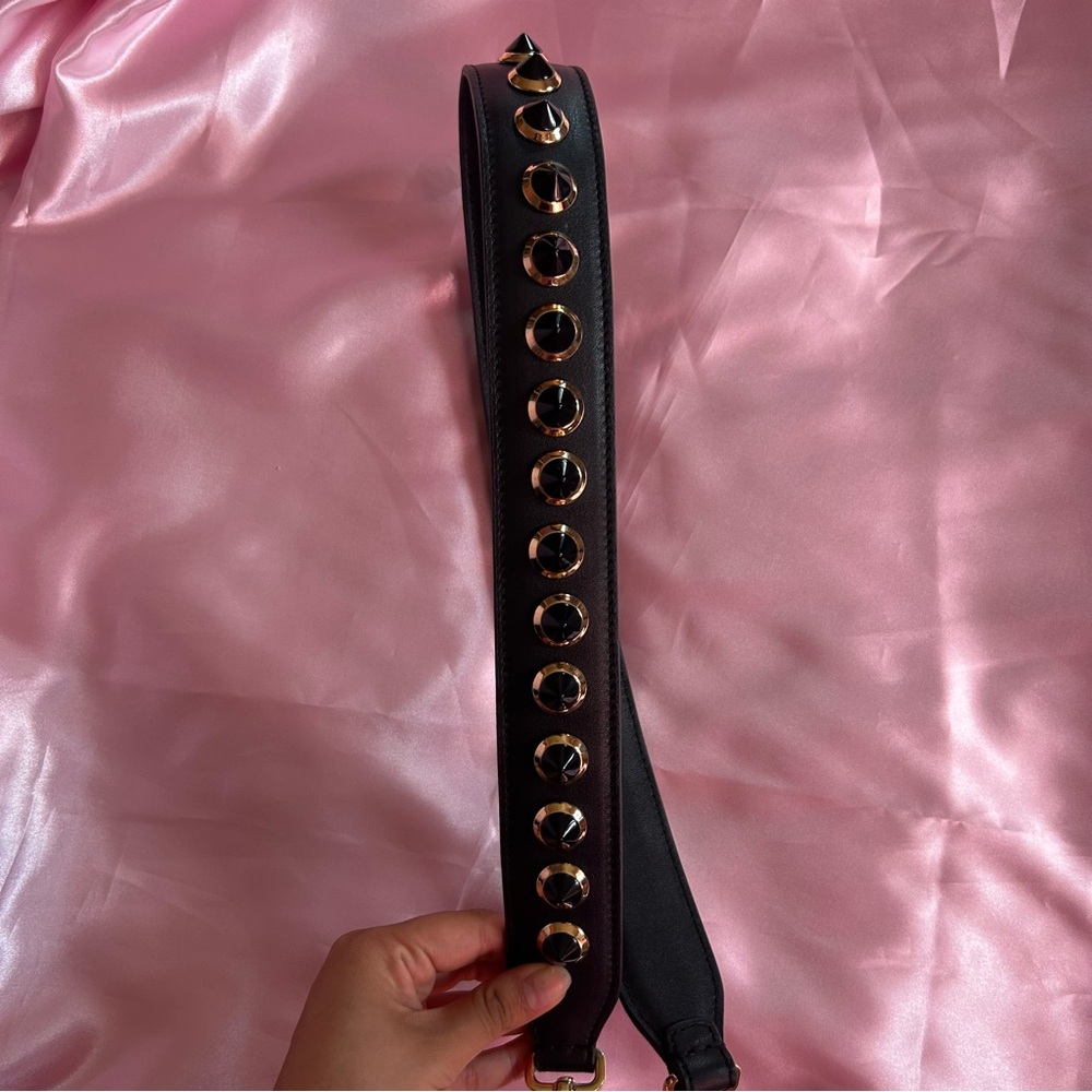 Fendi Black and Gold Calf Leather Studded Bag Strap